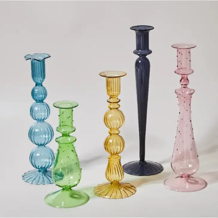 Artist Style Blue Glass Candlestick Holder