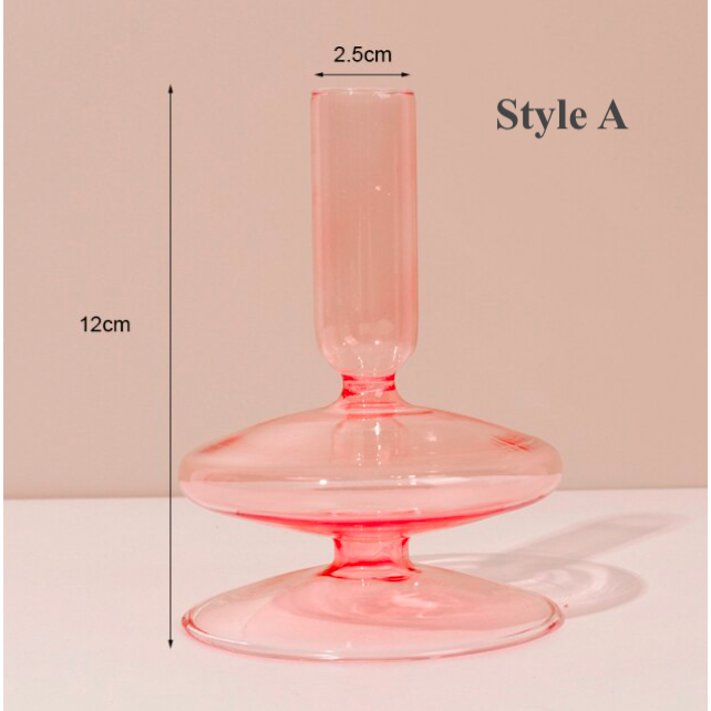 Pink Circle Glass Candlestick Holder