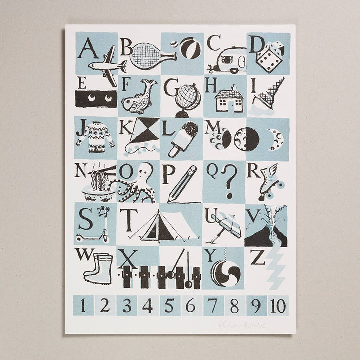 Teal Alphabet Risograph Print