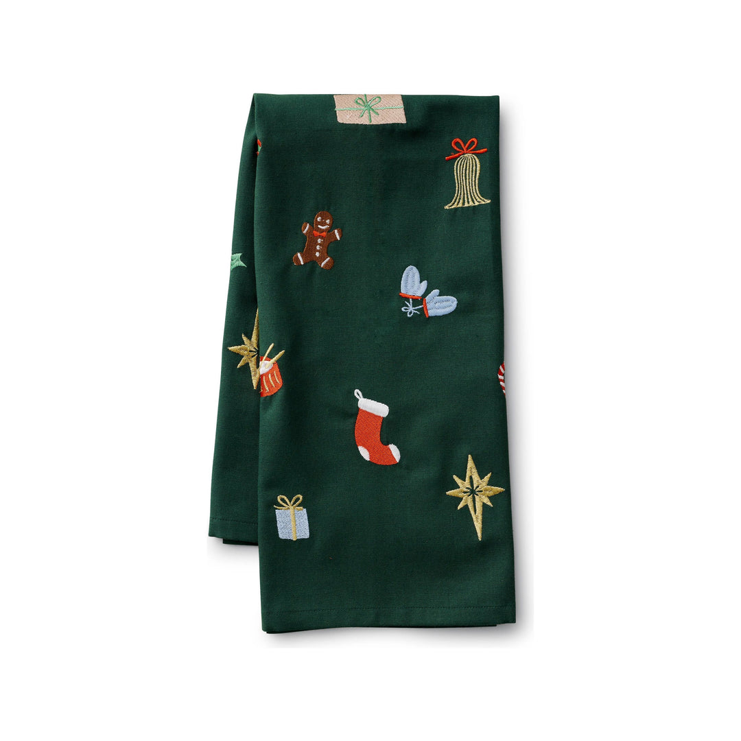 Signs of the Season Embroidered Tea Towel
