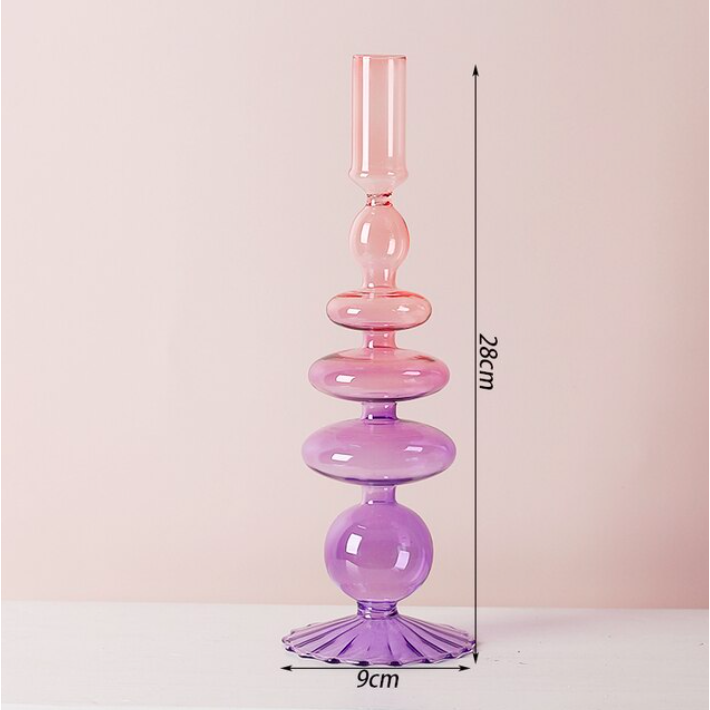 Two Color Purple/Pink Glass Classic Craft Candlesticks Holders