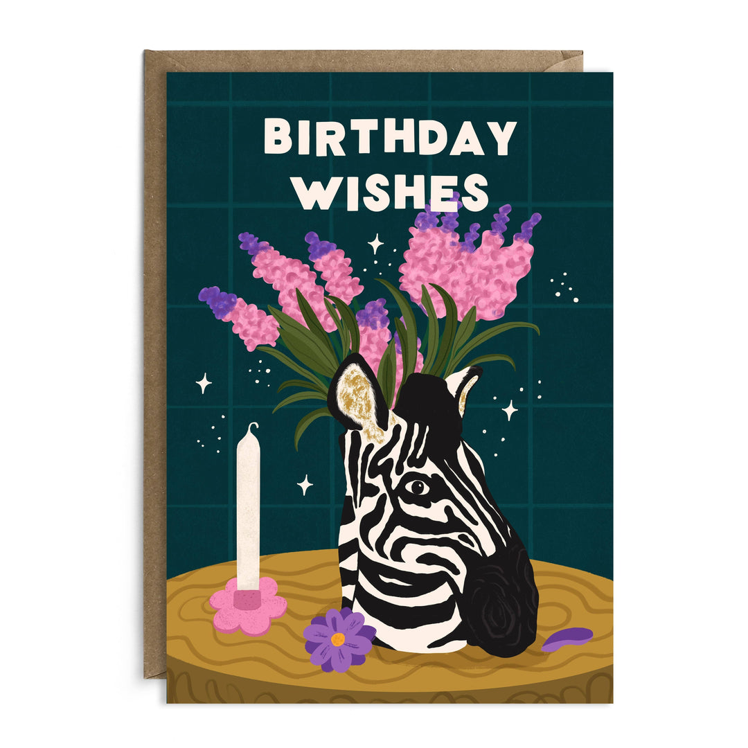 Zebra Vase Birthday Wishes Card