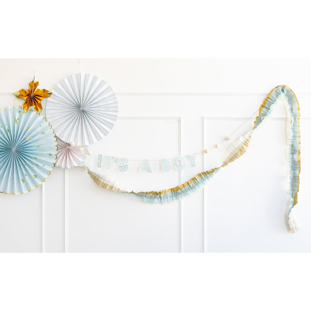 Cream/Blue/Gold Crepe Paper Banner