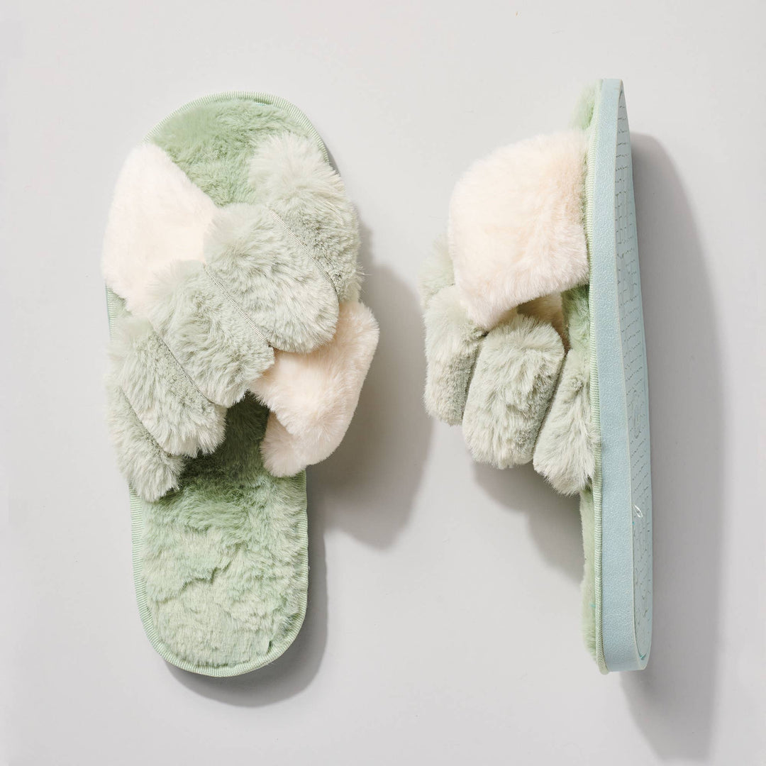 Color Block Faux Fur Slippers