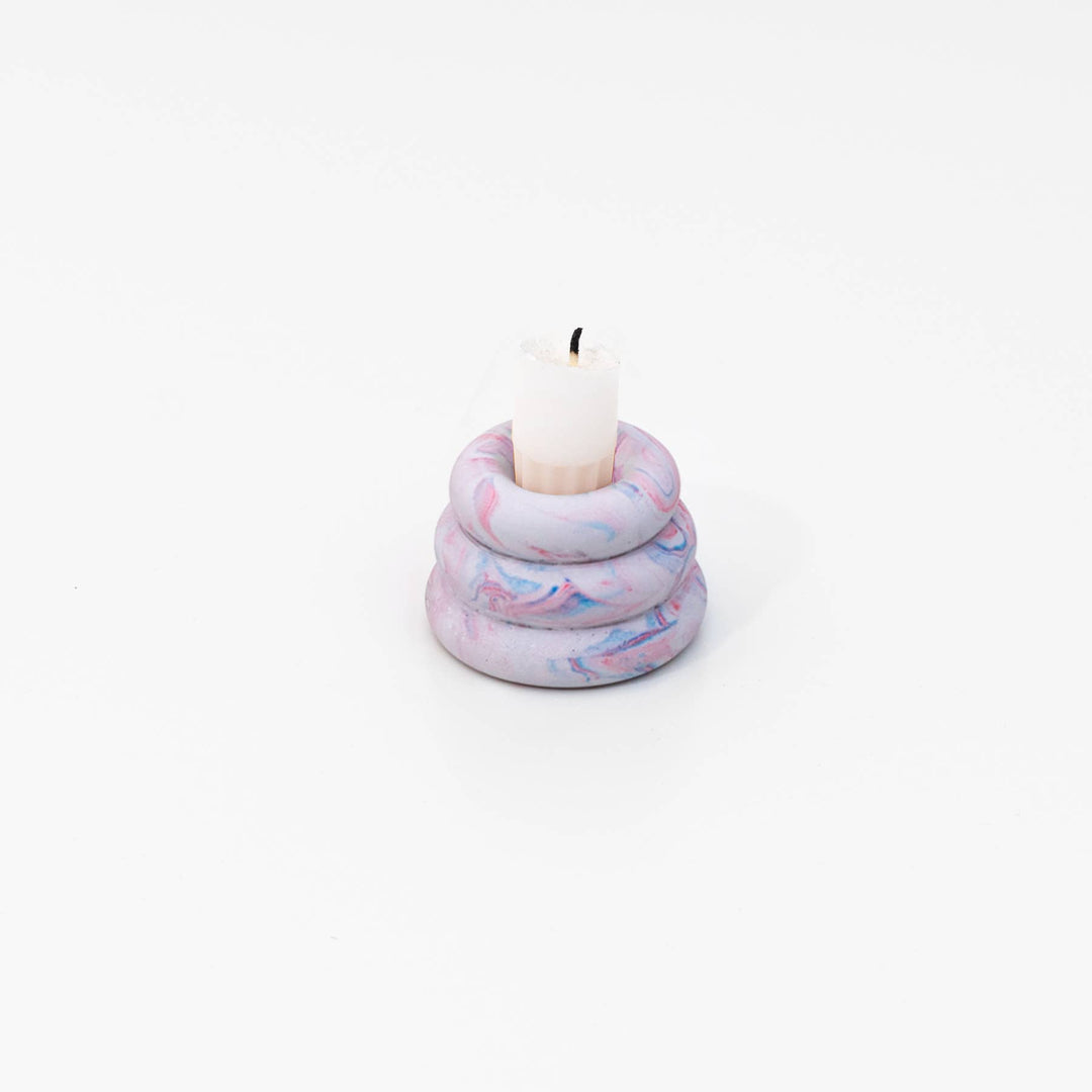 Triple O Candleholder - Marble Red & Blue