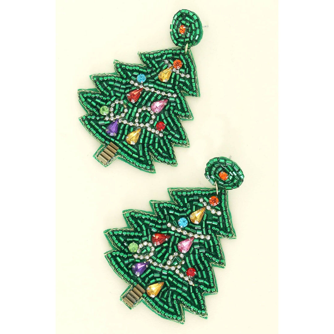 Beaded Christmas Tree Dangle Earrings