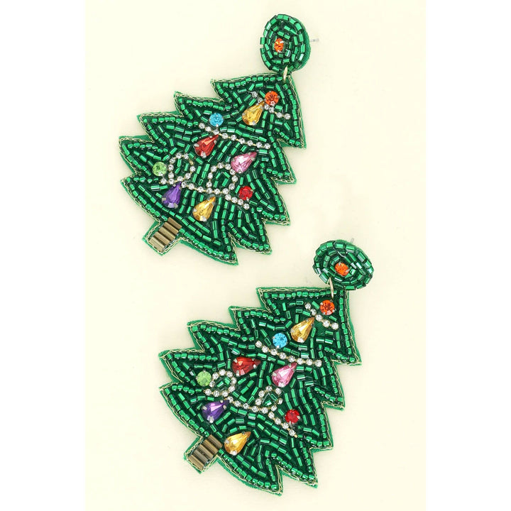 Beaded Christmas Tree Dangle Earrings