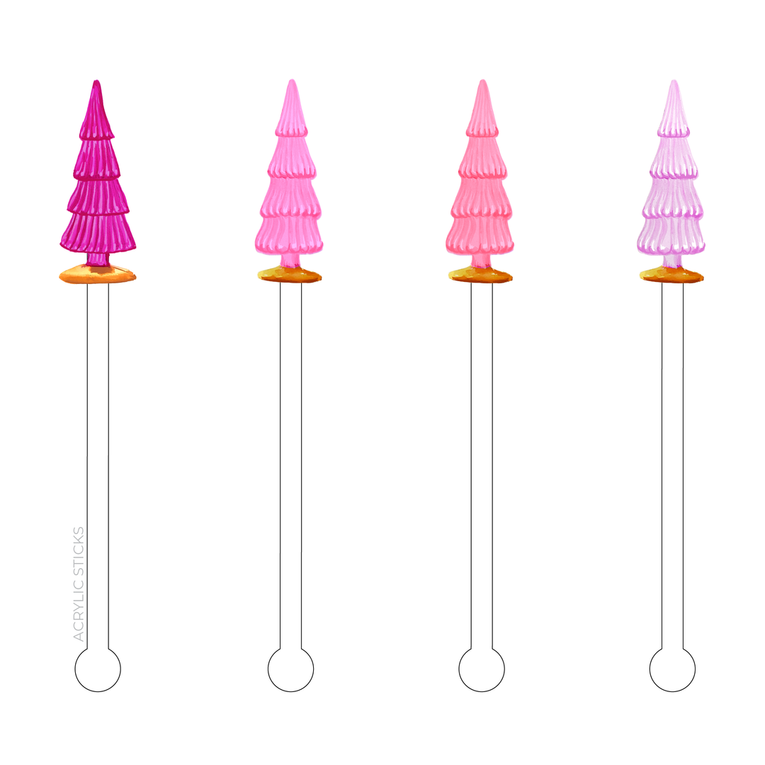 Pink Mercury Glass Xmas Trees Acrylic Stir Sticks Combo