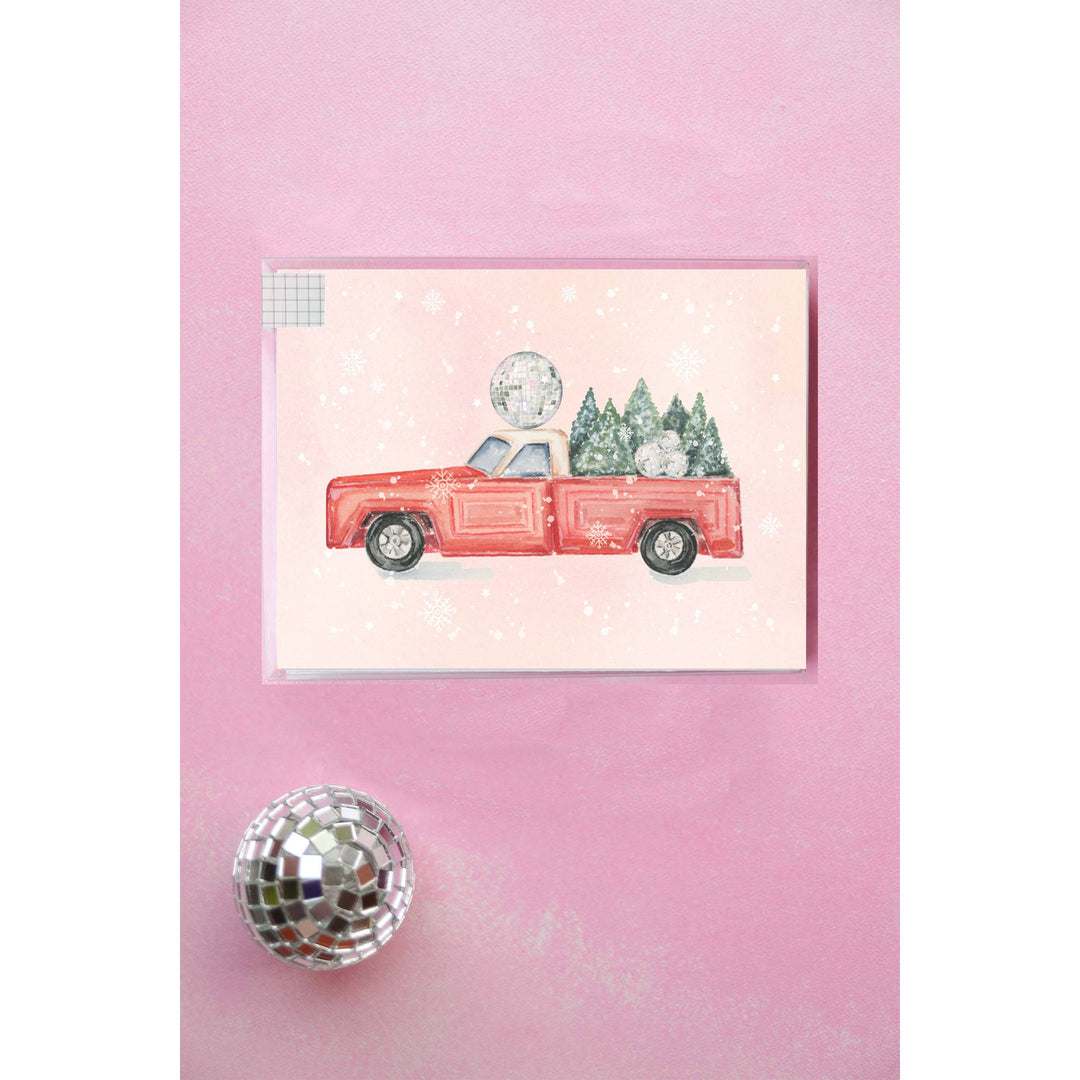 Disco Ball Christmas Truck Boxed Set Of Cards