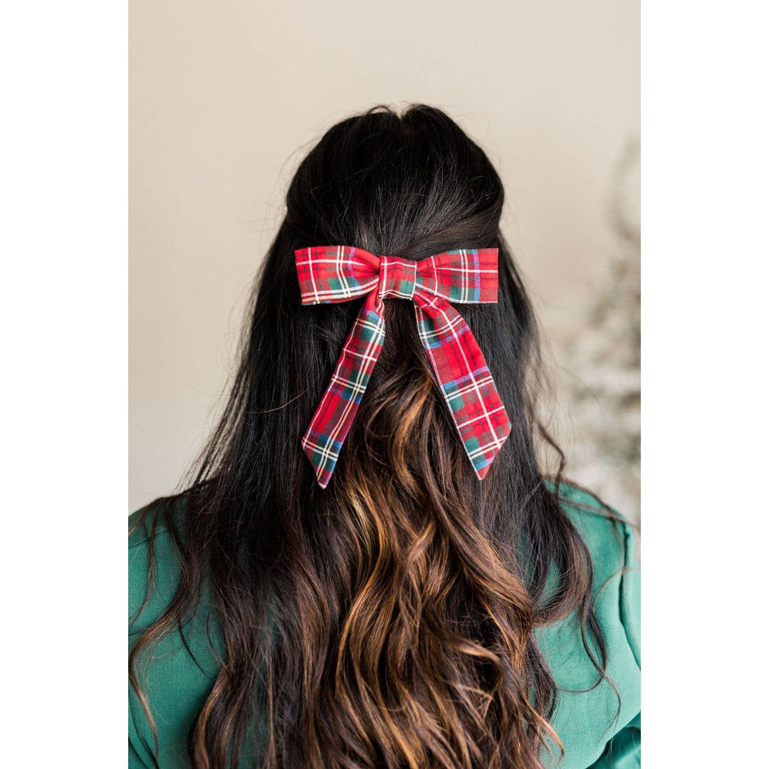 Bow Barrette Clip: Red Tartan