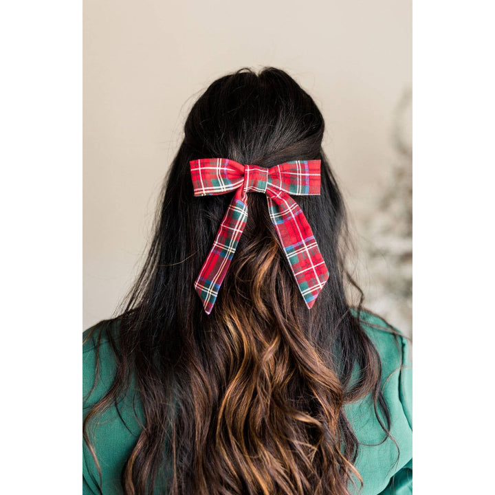 Bow Barrette Clip: Red Tartan