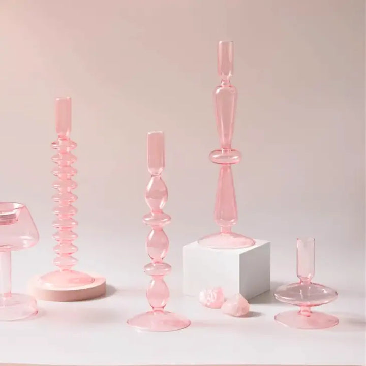 Pink Glass Candlestick Holder