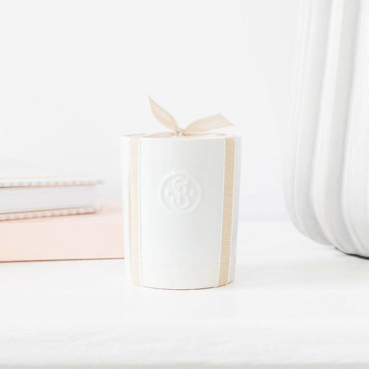 Crisp White Linen Ceramic Candle