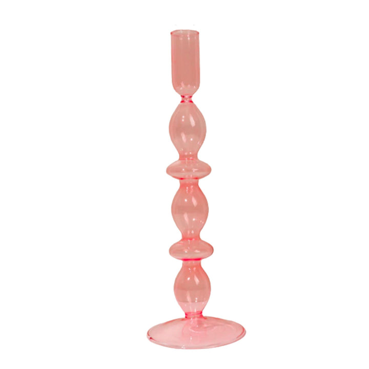 Pink Bubble Glass Candlestick Holder