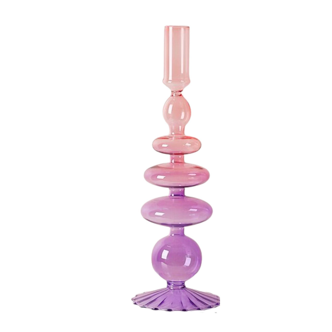 Two Color Purple/Pink Glass Classic Craft Candlesticks Holders