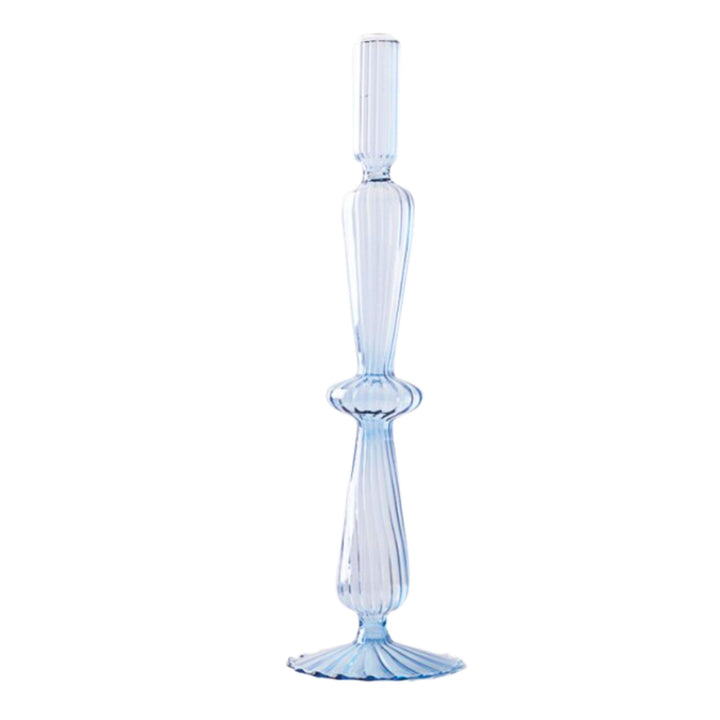 Lace Taper Blue Glass Candlestick Holder