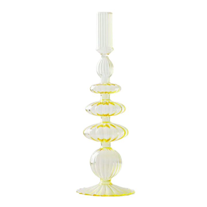 Lace Taper Yellow Glass Candlestick Holder