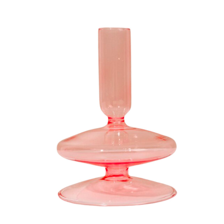 Pink Circle Glass Candlestick Holder