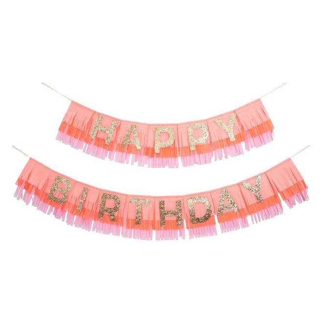 Pink Fringe Happy Birthday Garland