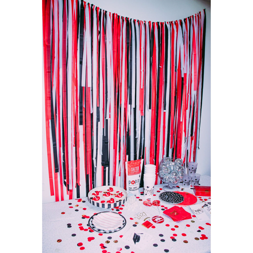 Red, White, Black Streamer Kit  Red party themes, Disney villain party,  Red party