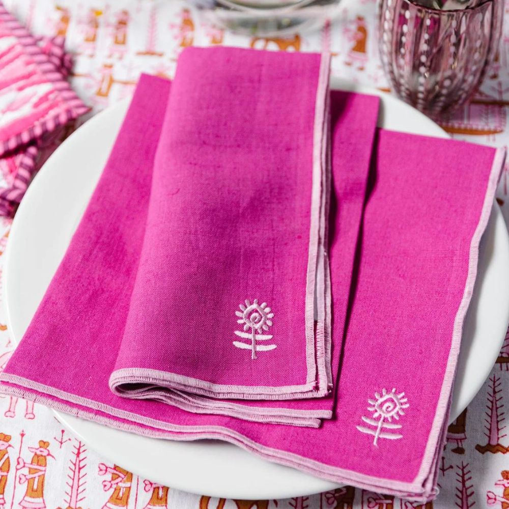 Magenta + Pink Icon Linen Napkin