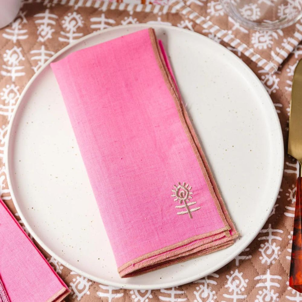 Pink + Khaki Icon Linen Napkin