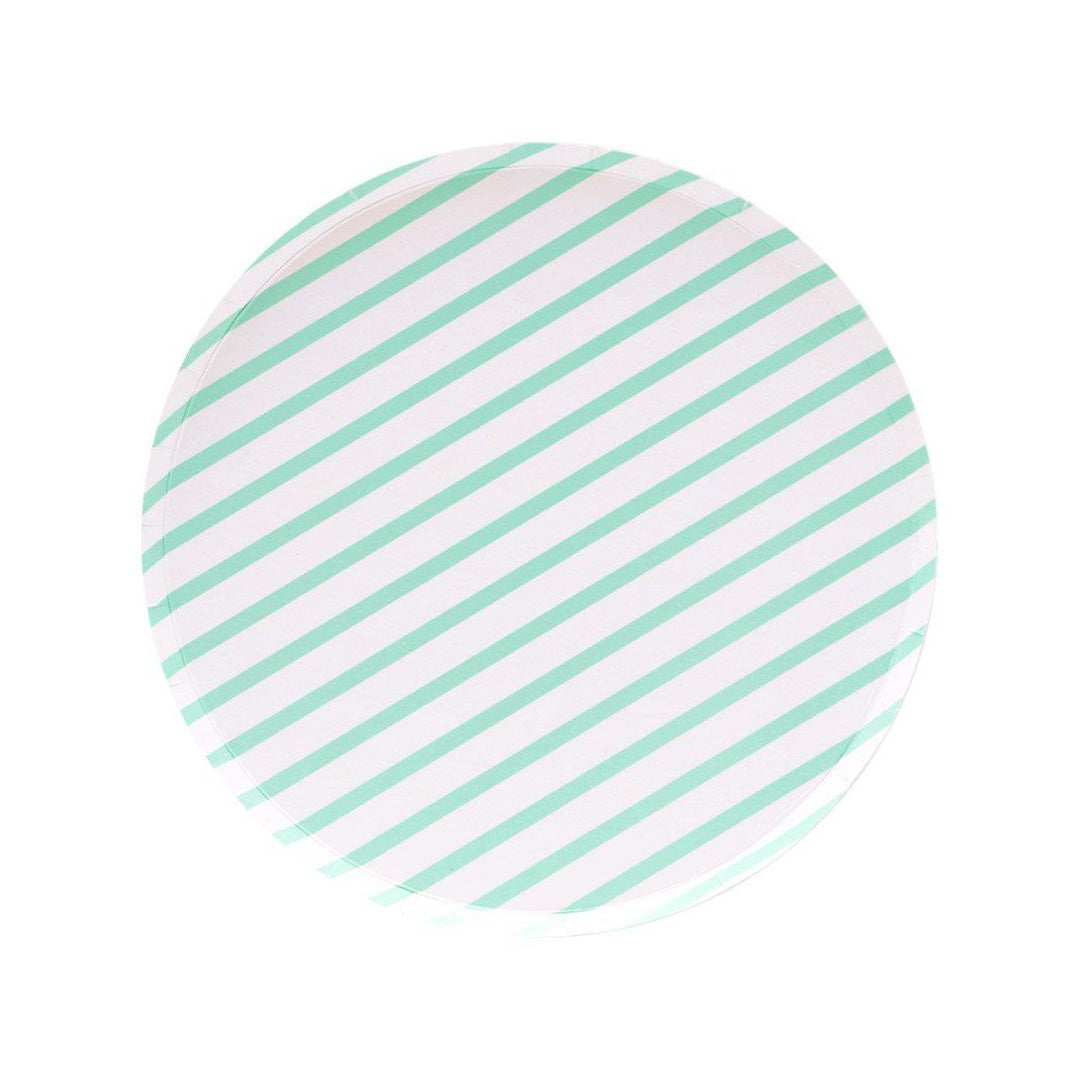 Mint Stripe Round Plates