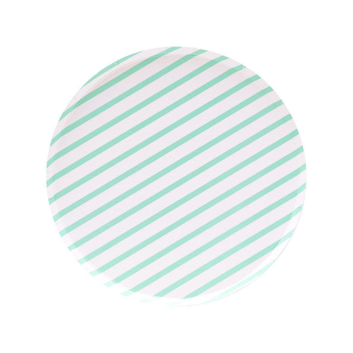 Mint Stripe Round Plates