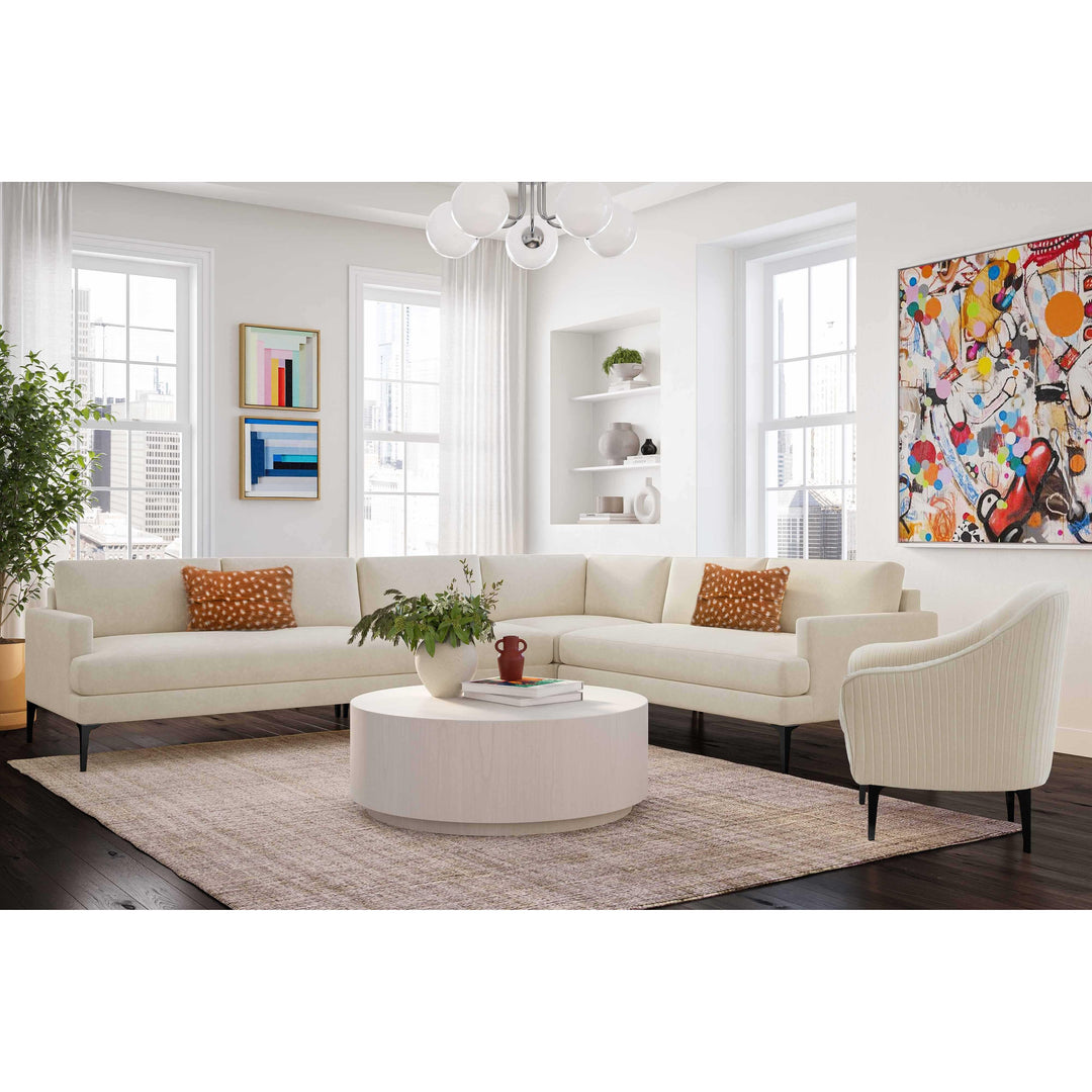 Serena Cream Velvet Large L-Sectional with Black Legs