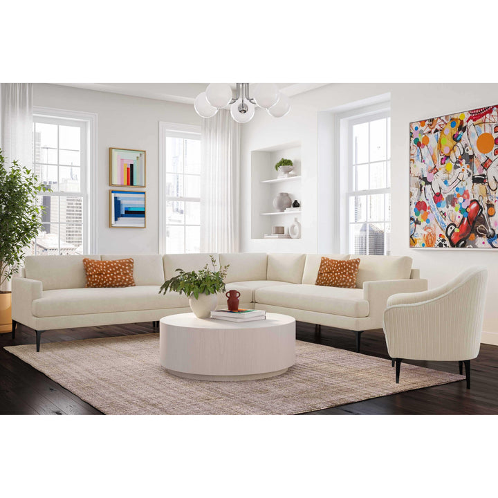 Serena Cream Velvet Large L-Sectional with Black Legs