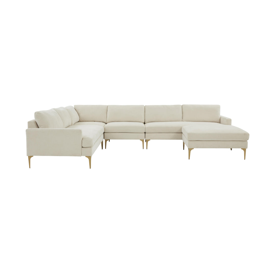 Serena Cream Velvet Large Chaise Sectional with Black Legs