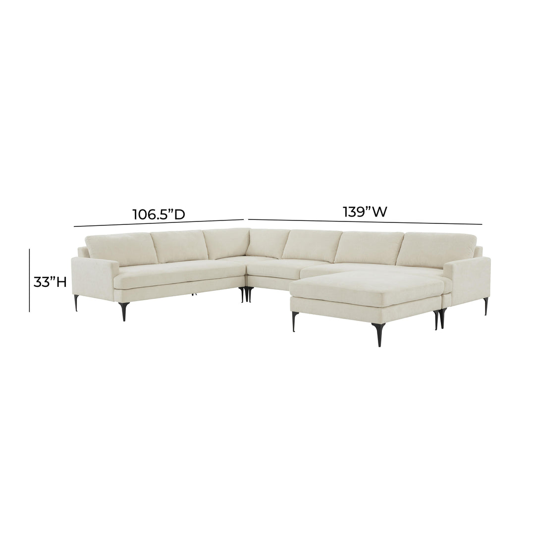 Serena Cream Velvet Large Chaise Sectional with Black Legs