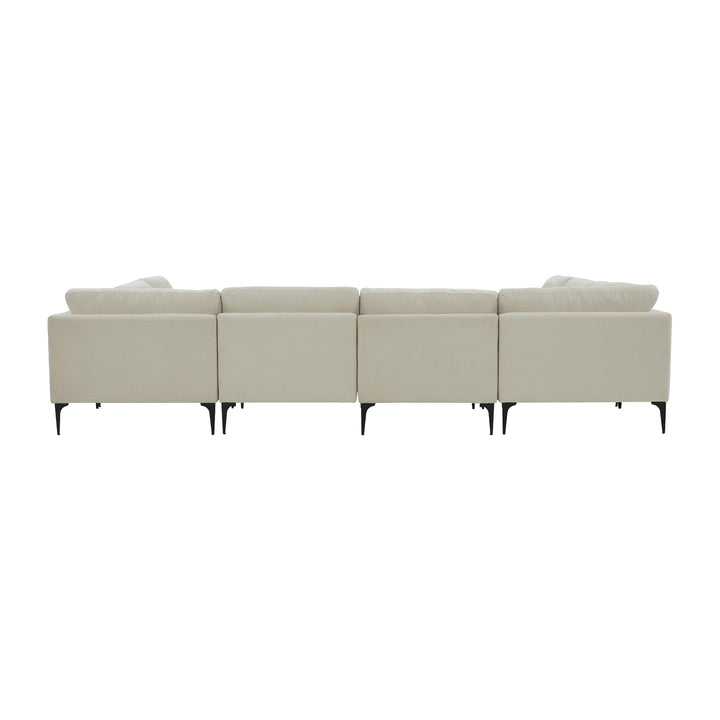 Serena Cream Velvet U-Sectional with Black Legs