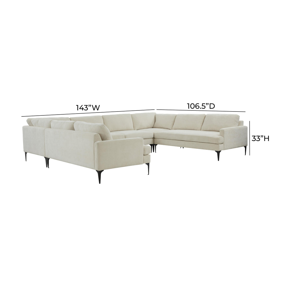 Serena Cream Velvet U-Sectional with Black Legs