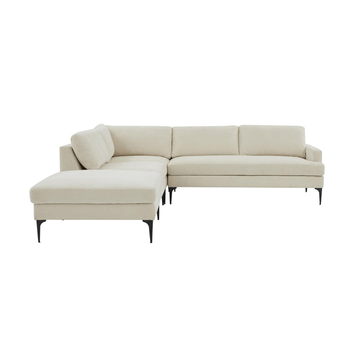 Serena Cream Velvet Large LAF Chaise Sectional with Black Legs