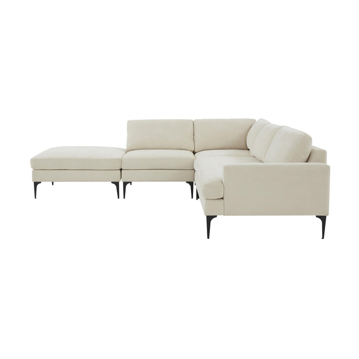 Serena Cream Velvet Large LAF Chaise Sectional with Black Legs