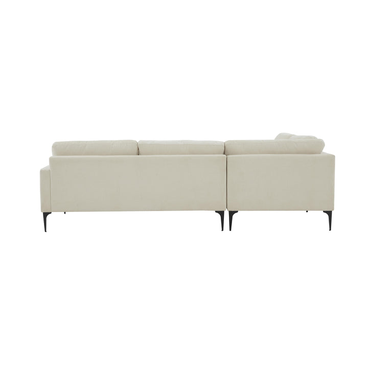 Serena Cream Velvet Large LAF Chaise Sectional with Black Legs