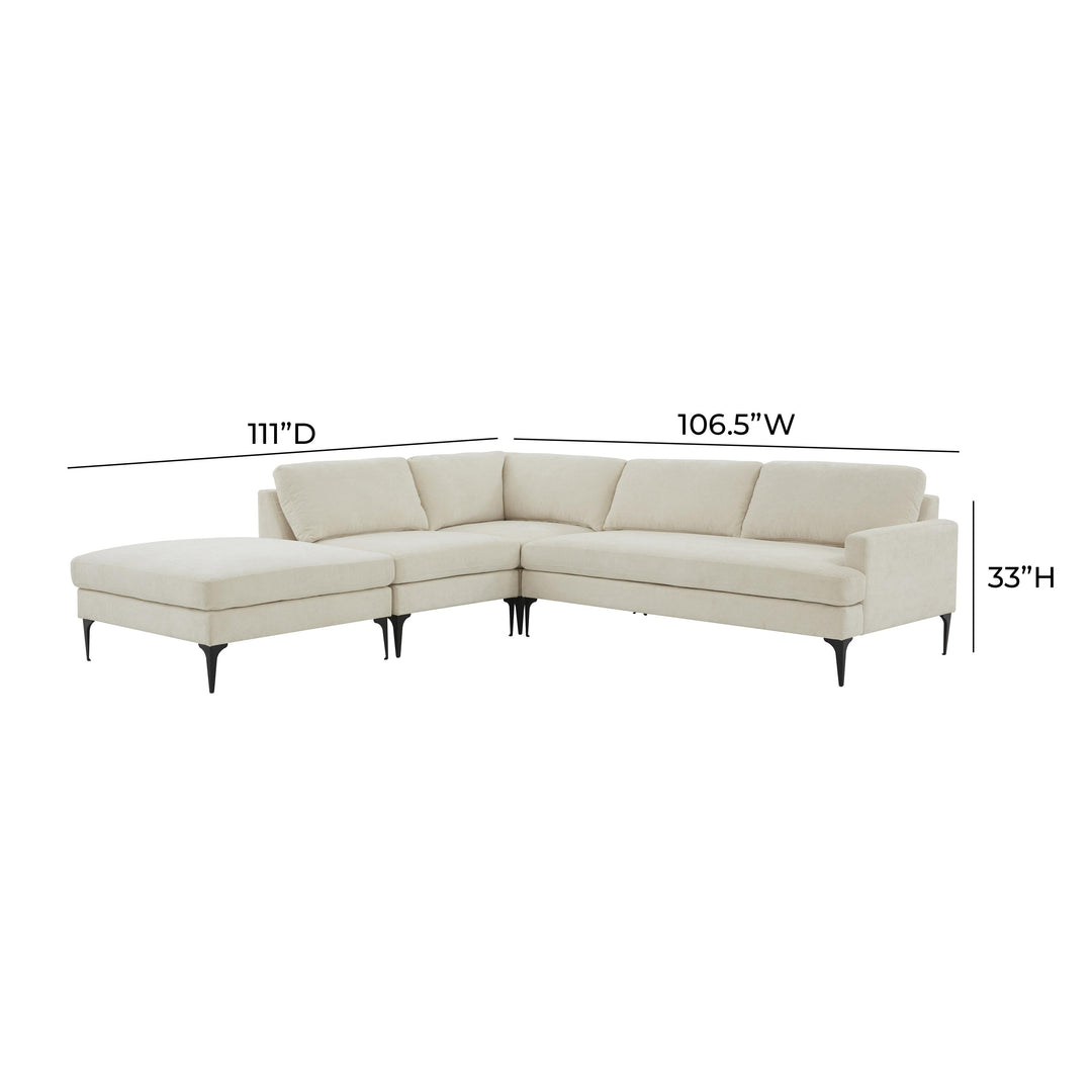 Serena Cream Velvet Large LAF Chaise Sectional with Black Legs