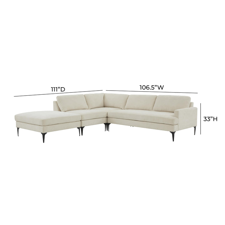 Serena Cream Velvet Large LAF Chaise Sectional with Black Legs