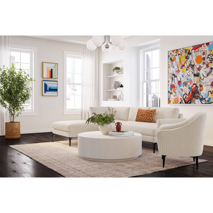 Serena Cream Velvet Large LAF Chaise Sectional with Black Legs