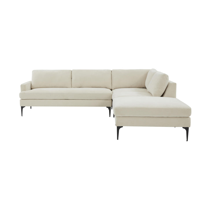 Serena Cream Velvet Large RAF Chaise Sectional with Black Legs