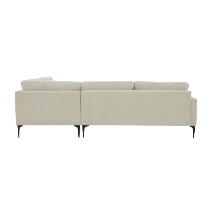 Serena Cream Velvet Large RAF Chaise Sectional with Black Legs