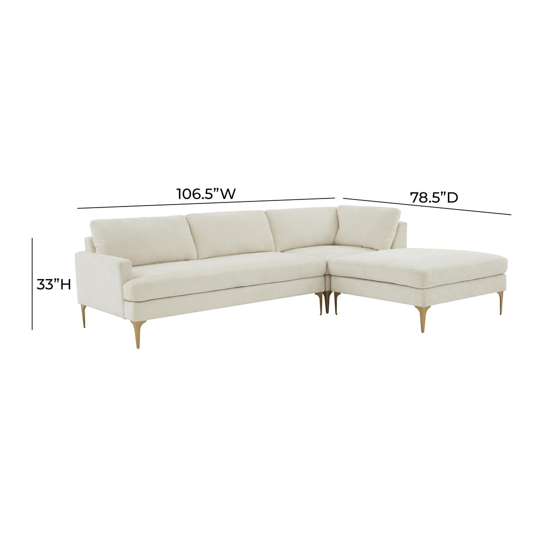 Serena Cream Velvet RAF Chaise Sectional