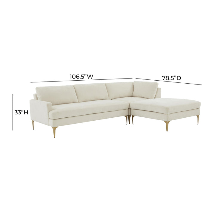 Serena Cream Velvet RAF Chaise Sectional