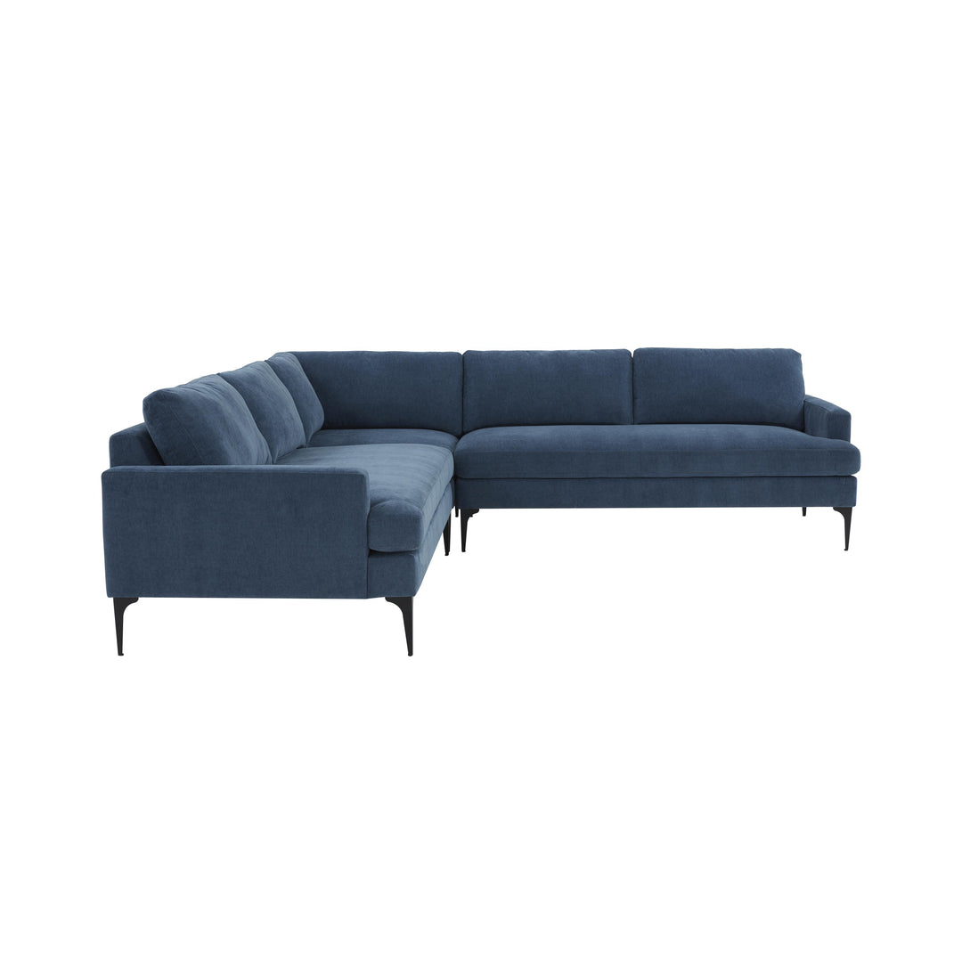 Serena Blue Velvet L-Sectional with Black Legs