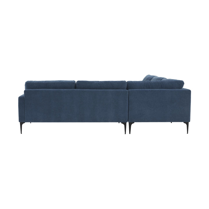 Serena Blue Velvet L-Sectional with Black Legs