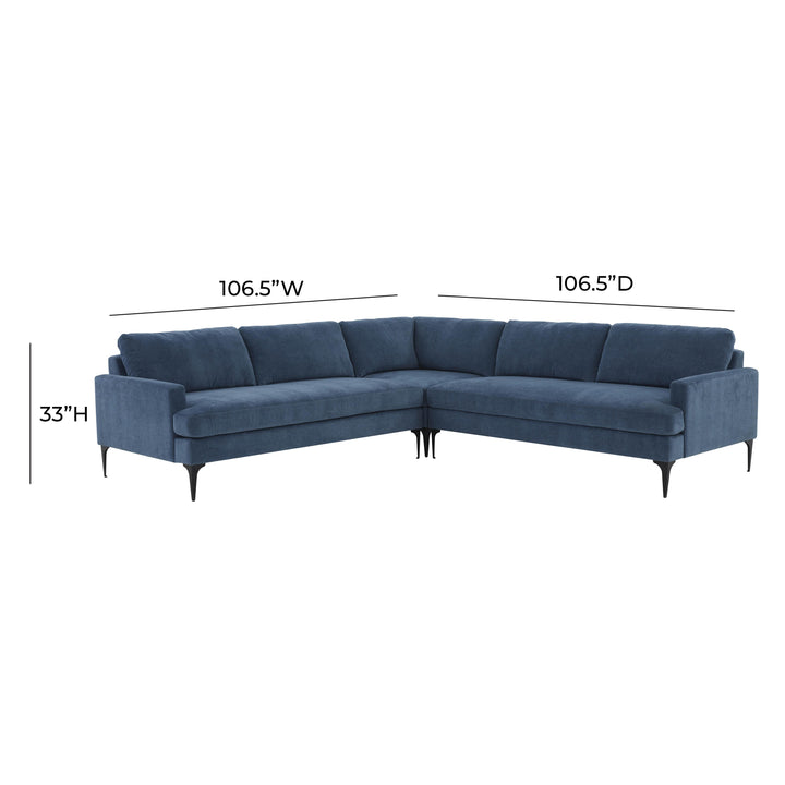 Serena Blue Velvet L-Sectional with Black Legs