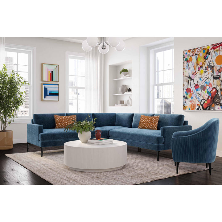 Serena Blue Velvet L-Sectional with Black Legs