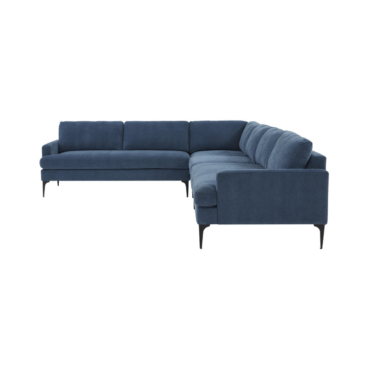 Serena Blue Velvet Large L-Sectional with Black  Legs
