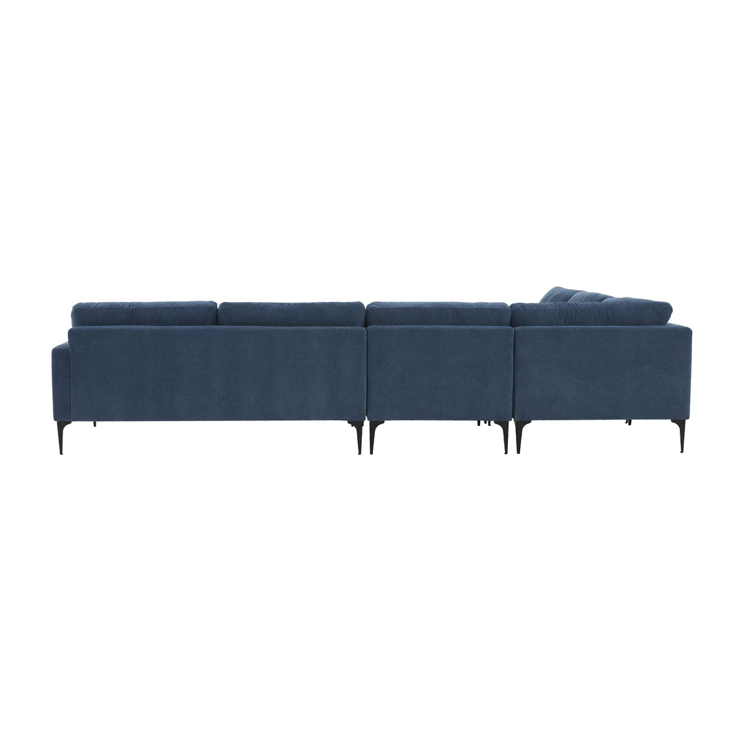 Serena Blue Velvet Large L-Sectional with Black  Legs
